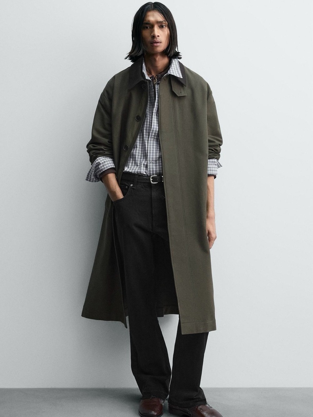 Zara Olive Green Contrast Collar Belted Trench Coat XL – New With Tags